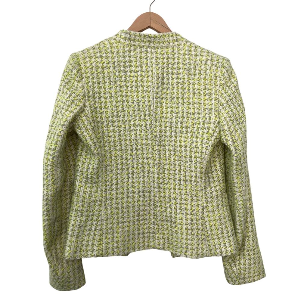 Theory Twee Woven Lime Green Collarless Houndstooth Preppy Tweed Blazer Jacket 6 - Picture 2 of 11